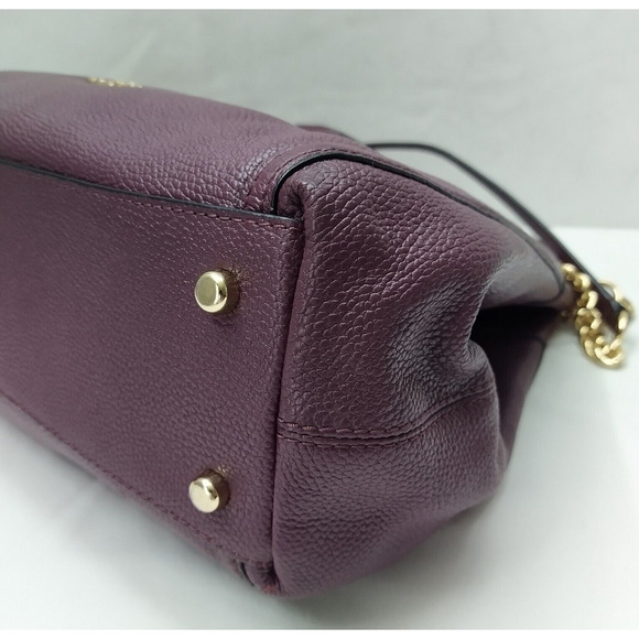 Coach Edie Purple Pebbled Leather Turnlock Chain Strap Shoulder Bag - Picture 16 of 16